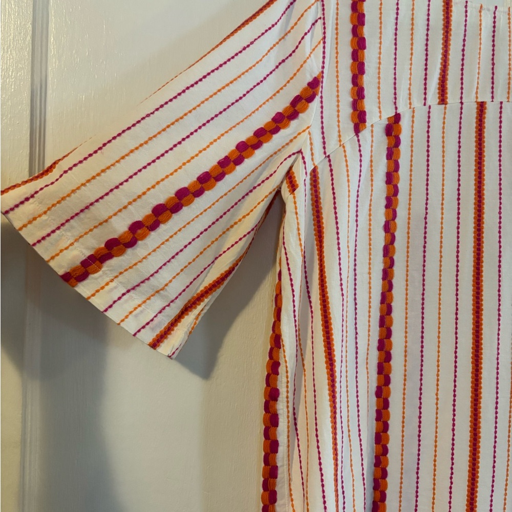 LOFT / Lou & Grey Embroidered Candy Stripe Dress Sz M